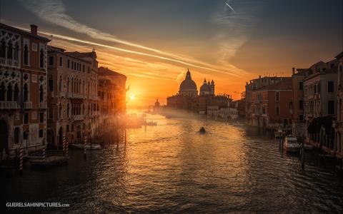 格雷尔沙辛，摄影师，威尼斯，运河，大教堂，日落，天空