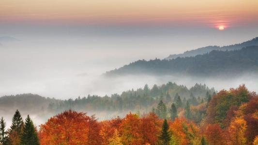 性质，秋季，雾，山
