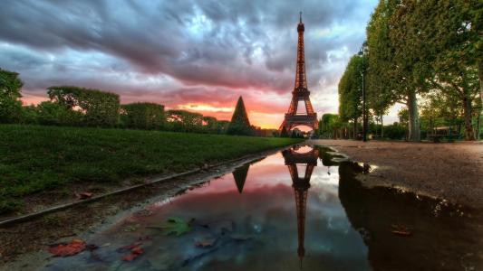 巴黎，日落，艾菲尔铁塔