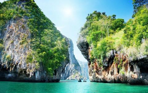 自然，泰国，山，岩石，海洋，美丽，热带地区