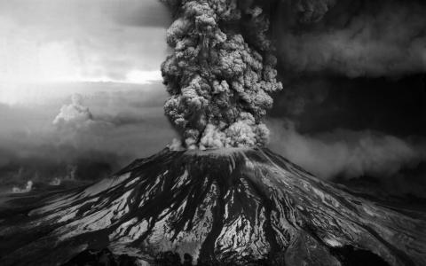 山，火山，爆发，部队，自然，骨灰，白色，黑色背景