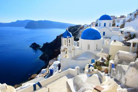 希腊，海，圣托里尼，自然，房屋，景观