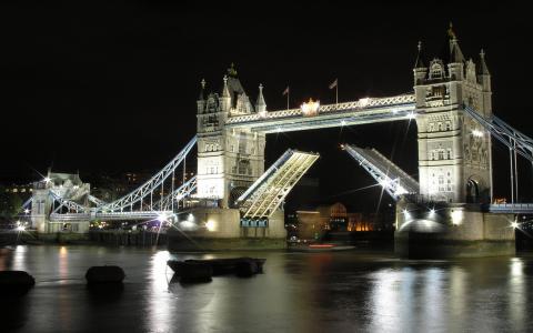 晚上，建筑，伦敦，建筑，塔桥