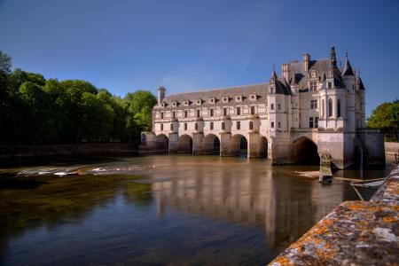 法国，城堡，法国的城堡，美丽，河流，树木