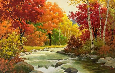 秋天，图片，河，森林，美丽，山
