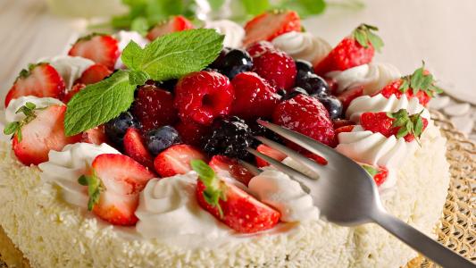 蛋糕，草莓，食品，覆盆子，浆果，甜，甜点