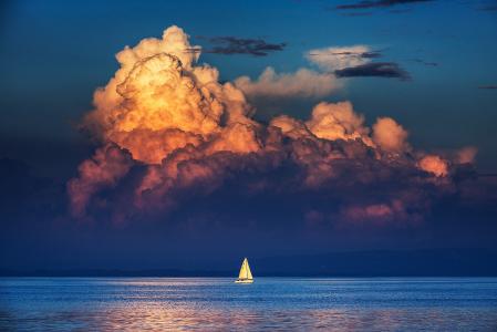夏天，云，美丽，船，帆，极简主义，性质，超级照片，夏天