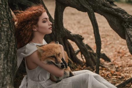 狐狸，狐狸adisey，伊丽莎白vasina，女孩，卷发，风
