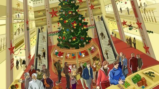 超市，圣诞树，新年，礼物