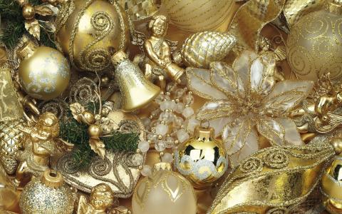 冬天，玩具，毛皮树，锥，圣诞节，新年，圣诞节，金，钟声，新年，天使，复古