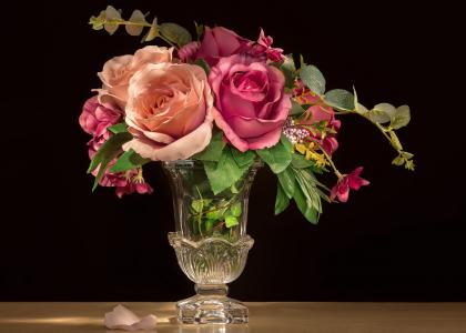 斯韦特兰娜Lebedeva，花瓶，鲜花，玫瑰，花瓣