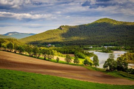 挪威，风景，河，丘陵