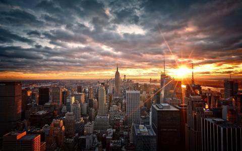 曼哈顿，纽约，美国，摩天大楼，黎明，曼哈顿，纽约