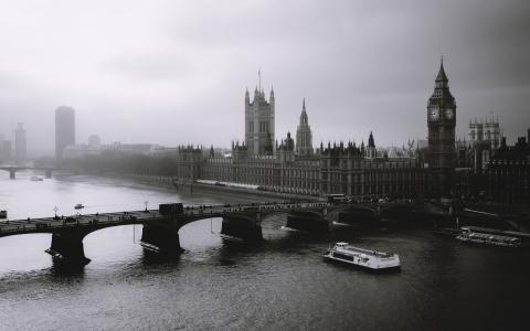 城市，伦敦，黑色和白色背景