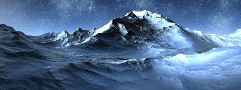岩石，山，星星，景观，雪，3200х1200