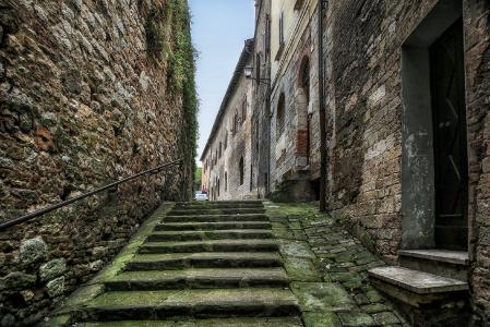 楼梯，石头，老墙壁，佩鲁贾，意大利
