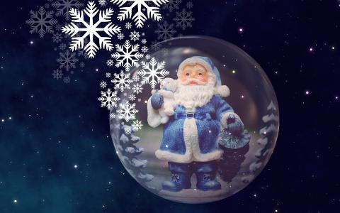 新的一年，圣诞老人，玩具，球，雪花