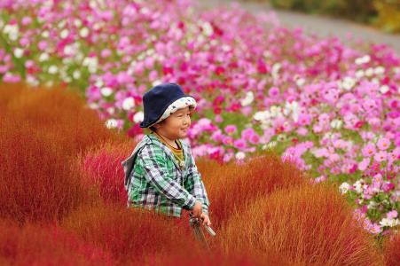 日本，公园，小孩，鲜花，美女