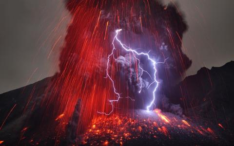 火山喷发，樱岛火山，美景，自然奇观