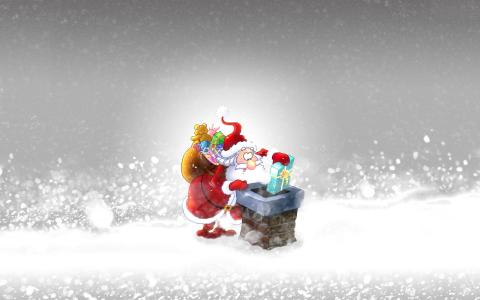 美丽的新年图片，圣诞老人，圣诞节，圣诞树，玩具，雪，霜，美味，高清质量