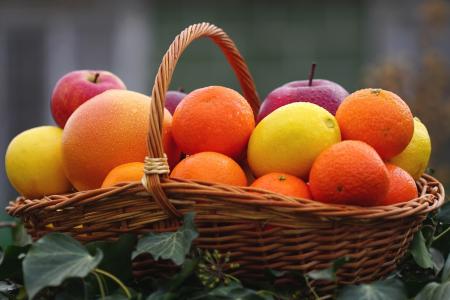 篮子，水果，柑橘，苹果，橘子