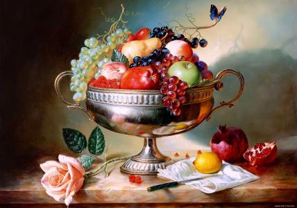 桌面壁纸免费绘图，阿列克谢安东诺夫，水果，花瓶