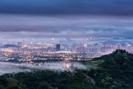 台北，中国，城市，黎明，cnr，台湾，蓝色，早上