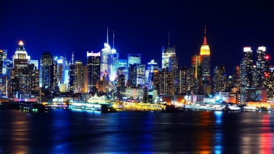 灯，纽约，纽约，曼哈顿，晚上，美国，晚上