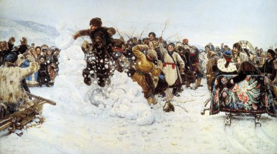 俄罗斯，传统，雪，冬天，人，马，人，山