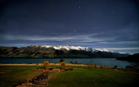瓦卡蒂普湖，新西兰，瓦卡蒂普湖，山，新西兰