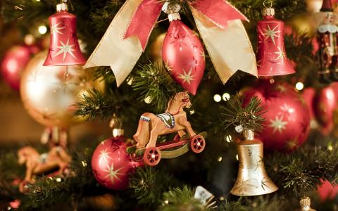 圣诞装饰品，钟声，玩具，圣诞树，云杉