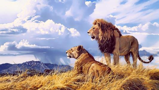狮子，自然，艺术