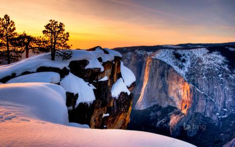 公园，美国，约塞米蒂国家公园，冰，自然，山，雪，冬天，日落，美丽