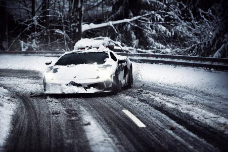 兰博基尼，道路，比赛，调教，超级跑车，美丽，冬天，雪
