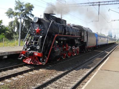蒸汽机车在车站Rusanovka在基辅，在基辅的蒸汽机车