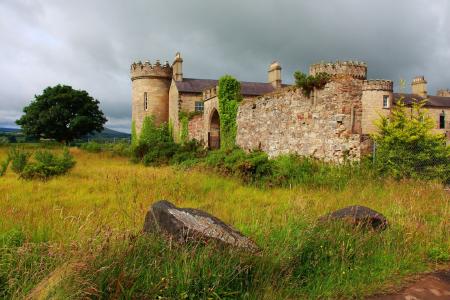 老城堡，墙壁，石头，绿色，爱尔兰，滨海Kulakova