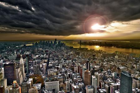 天空，城市，美国，摩天大楼，纽约，云，纽约，曼哈顿