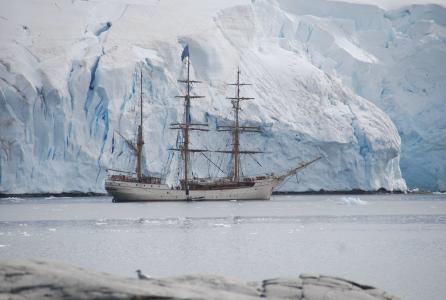 船，帆船，南极洲，冰山