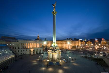 基辅，Maydan，乌克兰，雕像，晚上，火，城市，美容