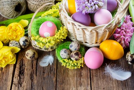 复活节，假期，板，鸡蛋，krashenki，复活节，篮子，鲜花