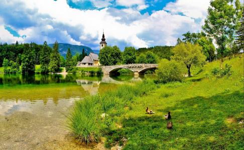 斯洛文尼亚，渤兴，自然，景观，河，桥