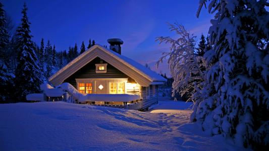 性质，阿尔卑斯山，房子，冬天，照片，晚上，雪，积极