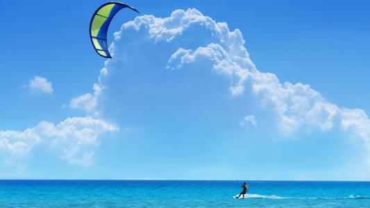 风筝冲浪，海，海洋，天空，云彩，降落伞