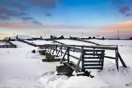 桥梁，雪，天空，村庄，黎明，谢尔盖Evdokimov