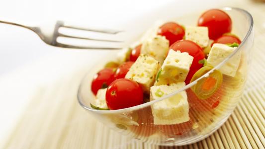 西红柿，叉子，奶酪，盘子，有用的款待，食物