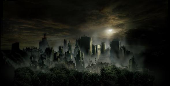 黑暗的摩天大楼，被毁的城市