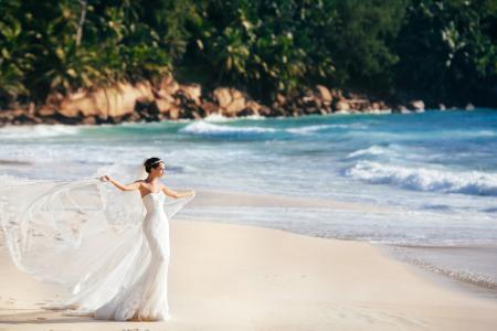 新娘，心情，在白色，沙滩，海，沙