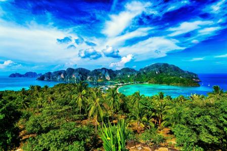 泰国，热带地区，山，镇，度假村，美丽，手掌