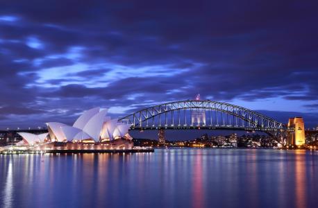 歌剧院，晚上，桥，澳大利亚，悉尼，灯