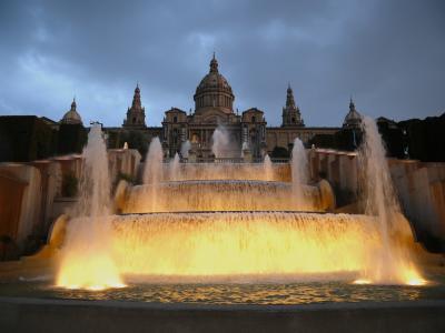 西班牙，巴塞罗那，宫殿，美容，喷泉，瀑布